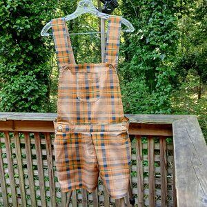 Italian Denim Autumn Colors Tartan Plaid Shortalls New. Very Cute! Sz  34/US